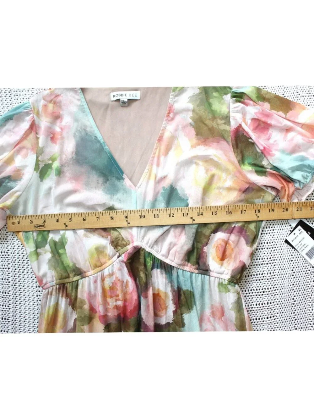 NWT Robbie Bee Watercolor Floral Maxi Dress Tiered Size L Short Sleeves Romantic